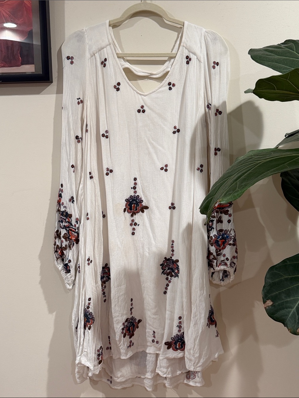 Free People White Embroidered Long-Sleeve Tunic Dress